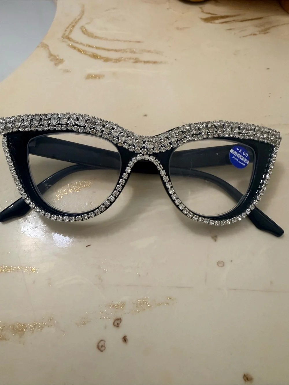 Rhinestone Cat Eye Reading Glasses +3.00 – Black Crystal Readers 💎👓